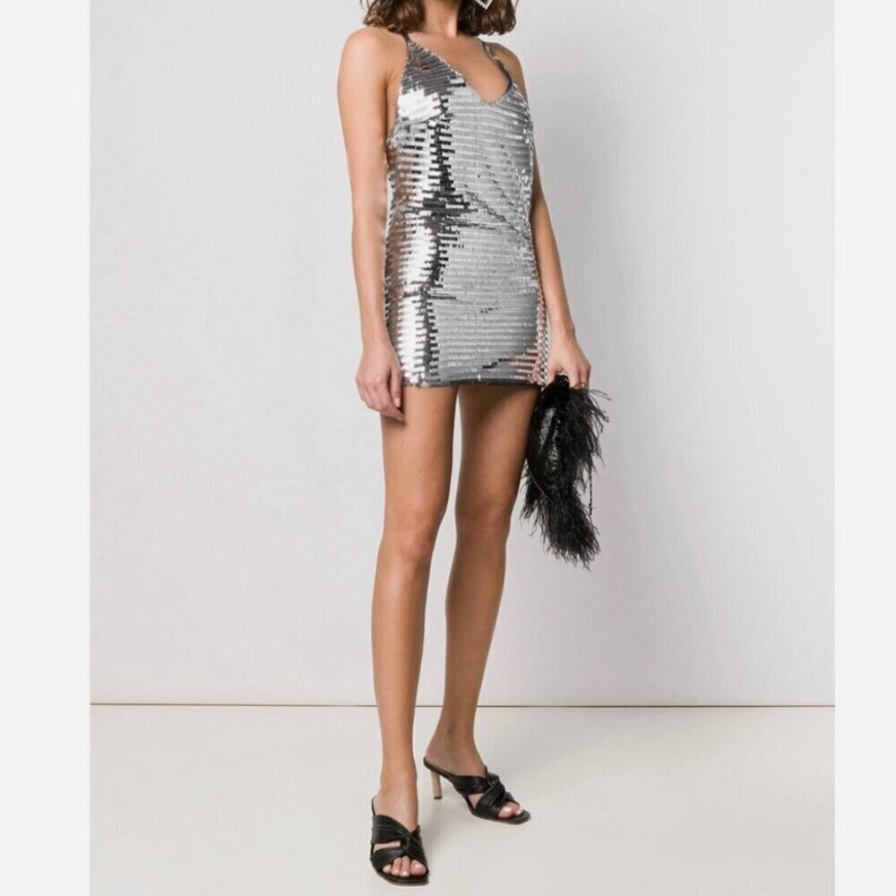 Chiara Ferragni Paillettes Mirror Party Mini Dress NWT Silver Sequin Size Medium
